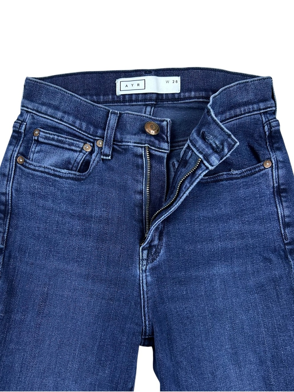 AYR Superba High Rise Straight Leg Jeans Size 28 Stretch Raw Hem Blue Denim - Picture 7 of 16